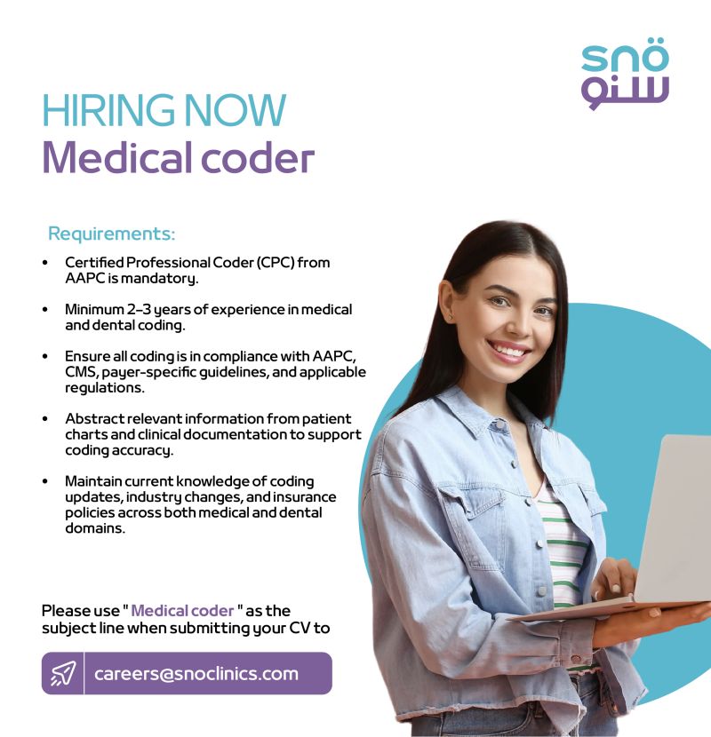 Medical Coder Jobs Dubai 2025 at Sno Clinics | CPC Certified Candidates