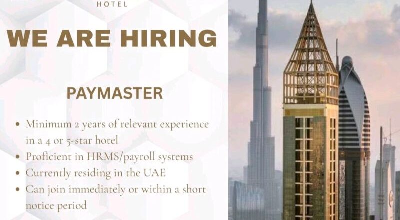 🌟 Exclusive Gevora Hotel Paymaster Vacancy UAE – Apply Immediately!