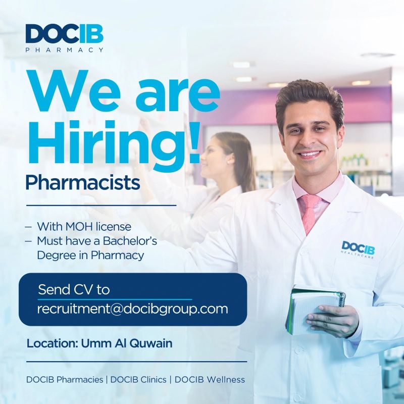 Pharmacist jobs at DOCIB Pharmacy in Umm Al Quwain