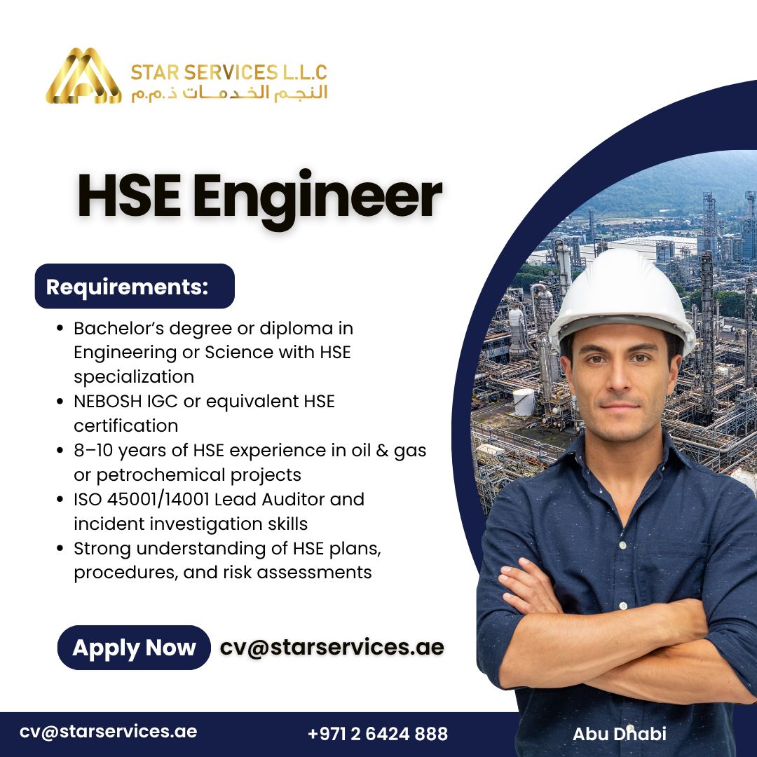  Star Services HSE Manager and Engineer Jobs in Abu Dhabi 2025
