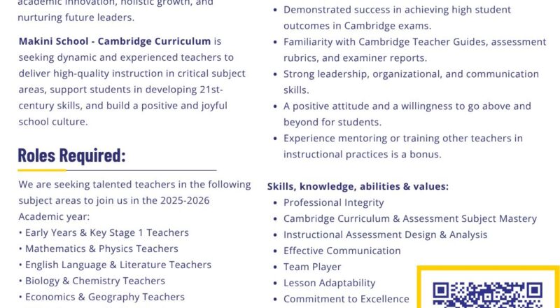 📍 Join Makini School Cambridge Curriculum Job Openings in Nairobi 2025