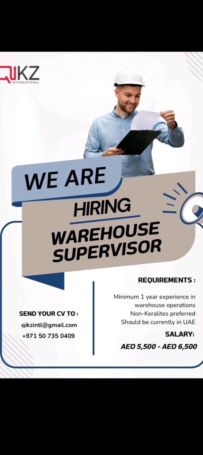 ✅ QIKZ International Warehouse Supervisor Job Vacancies in Dubai 2025