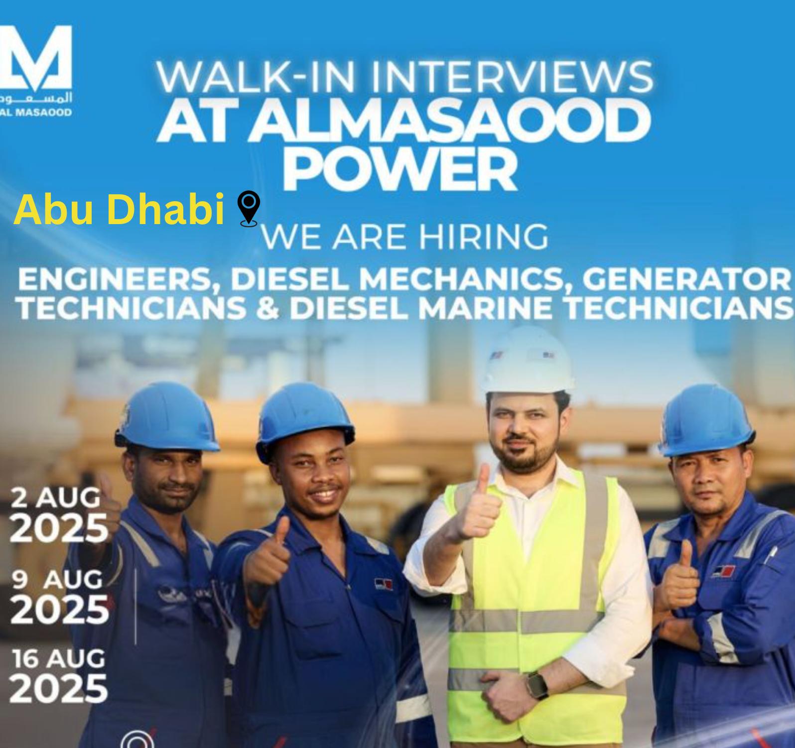 Abu Dhabi Engineering Jobs – Join Massive Walk-in at Al Masaood Power | August 2, 9 & 16