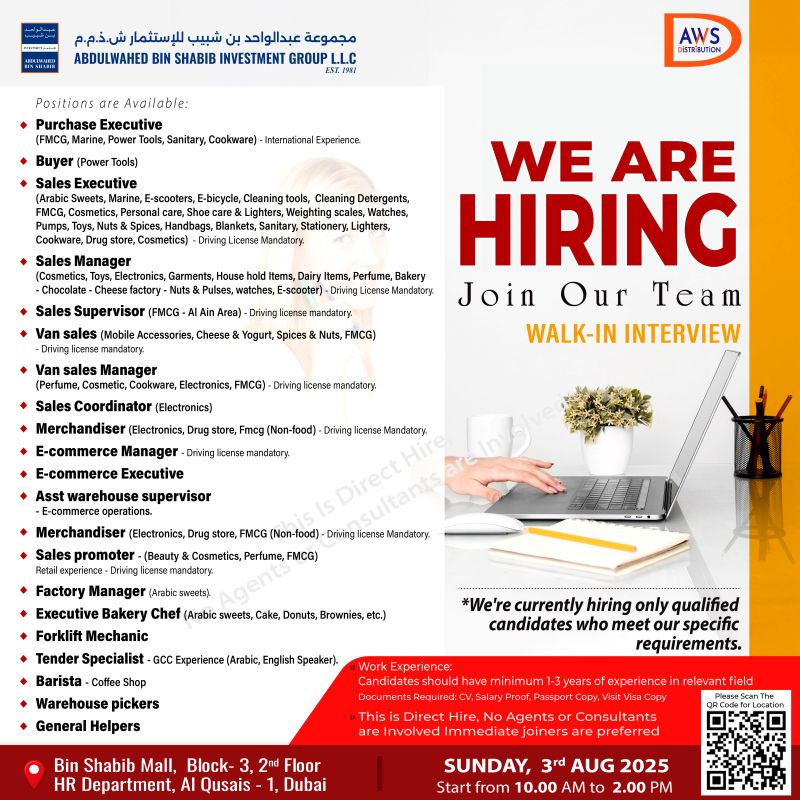 Abdulwahed Bin Shabib Investment Group career opportunities in Dubai UAE