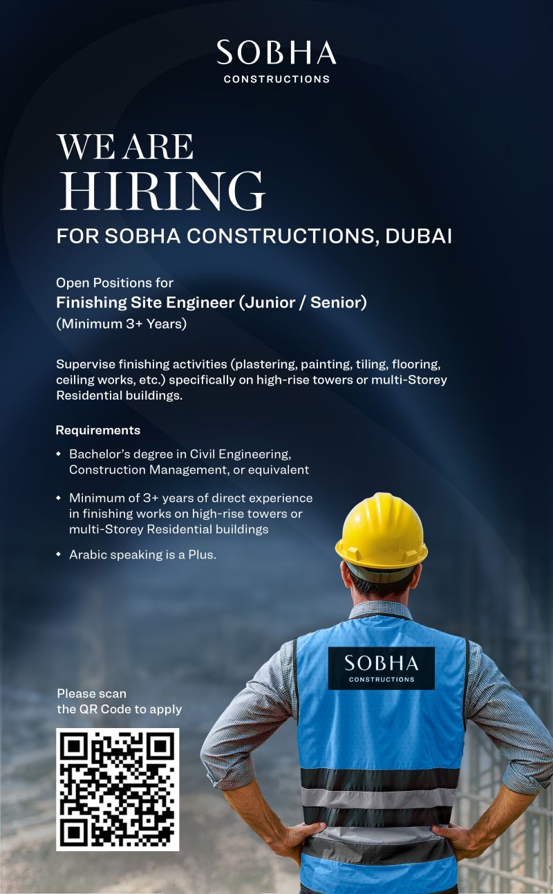 🌟 Amazing Sobha Constructions Finishing Site Engineer Dubai Vacancy, 2025