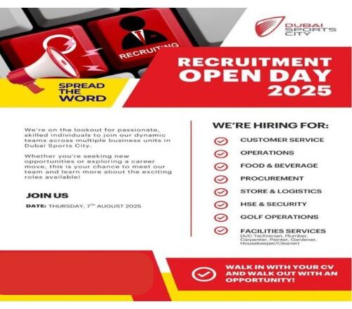 🌟 Dynamic Dubai Sports City Recruitment Open Day UAE – 7th August 2025