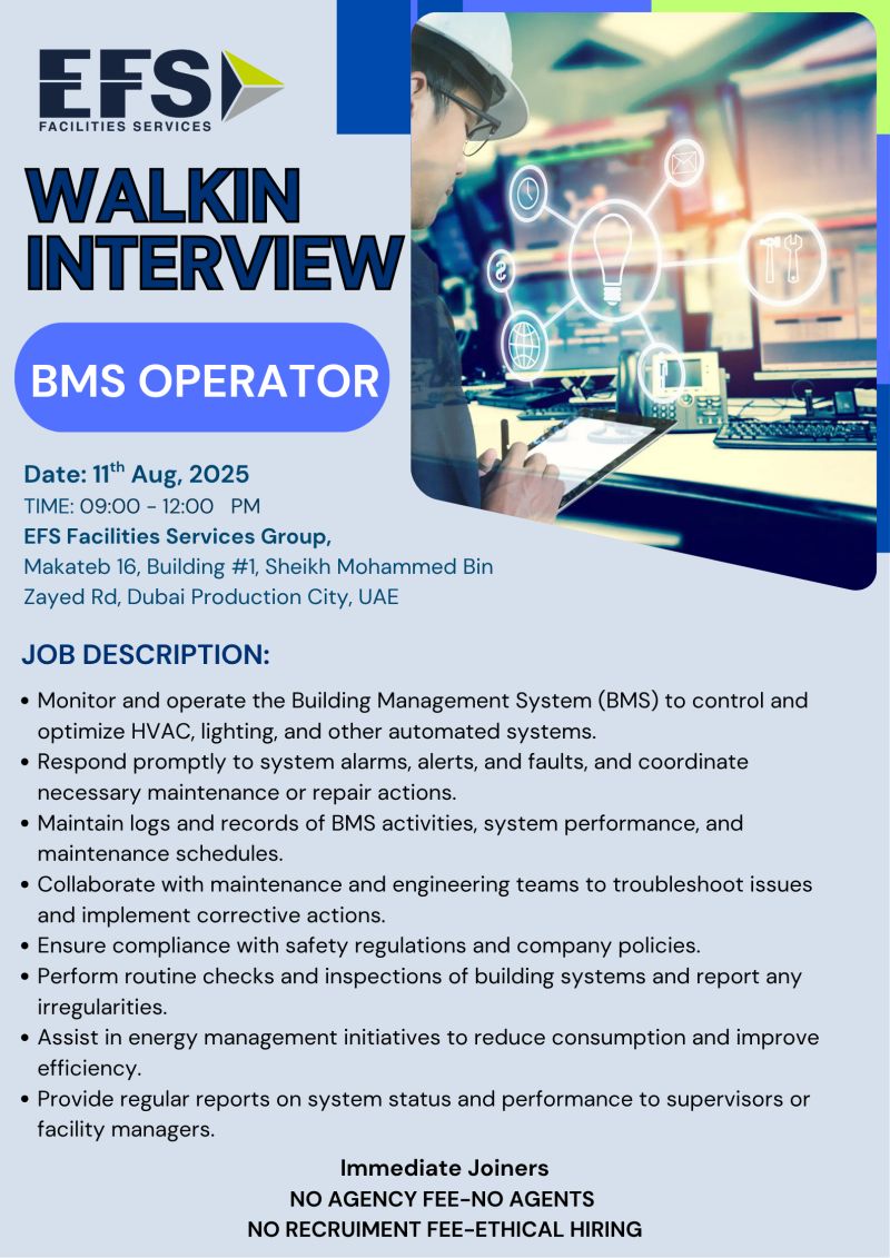 🌟 Incredible EFS Facilities Services Group – BMS Operator United Arab Emirates (Interview: 11 August 2025)