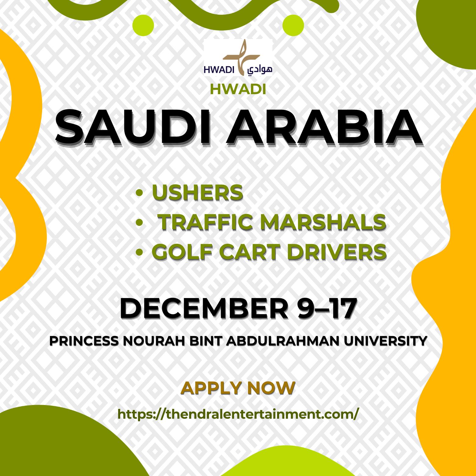 Event Jobs Riyadh 2025 – Join Hwadi Careers Now as Usher, Traffic Marshal & Golf Cart Driver