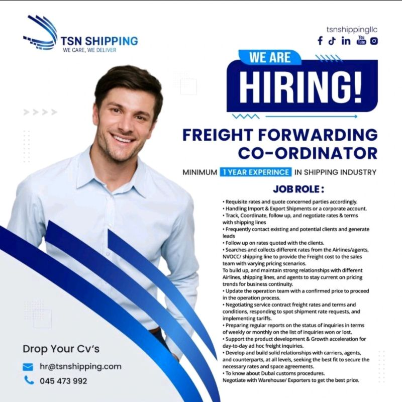 ✨ TSN Shipping – Freight Forwarding Co-ordinator Vacancy in United Arab Emirates – Apply Immediately 2025