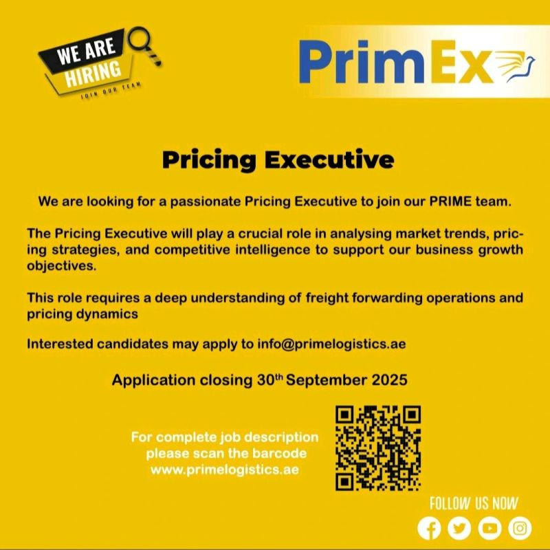 🌍 PrimEx – Pricing Executive Vacancy in United Arab Emirates – Apply Before 30th Sep 2025