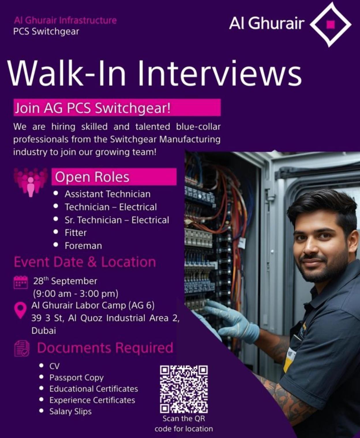 Al Ghurair Jobs Dubai – Exciting Walk-In Interviews for Technicians & Foremen | 28th Sep 2025