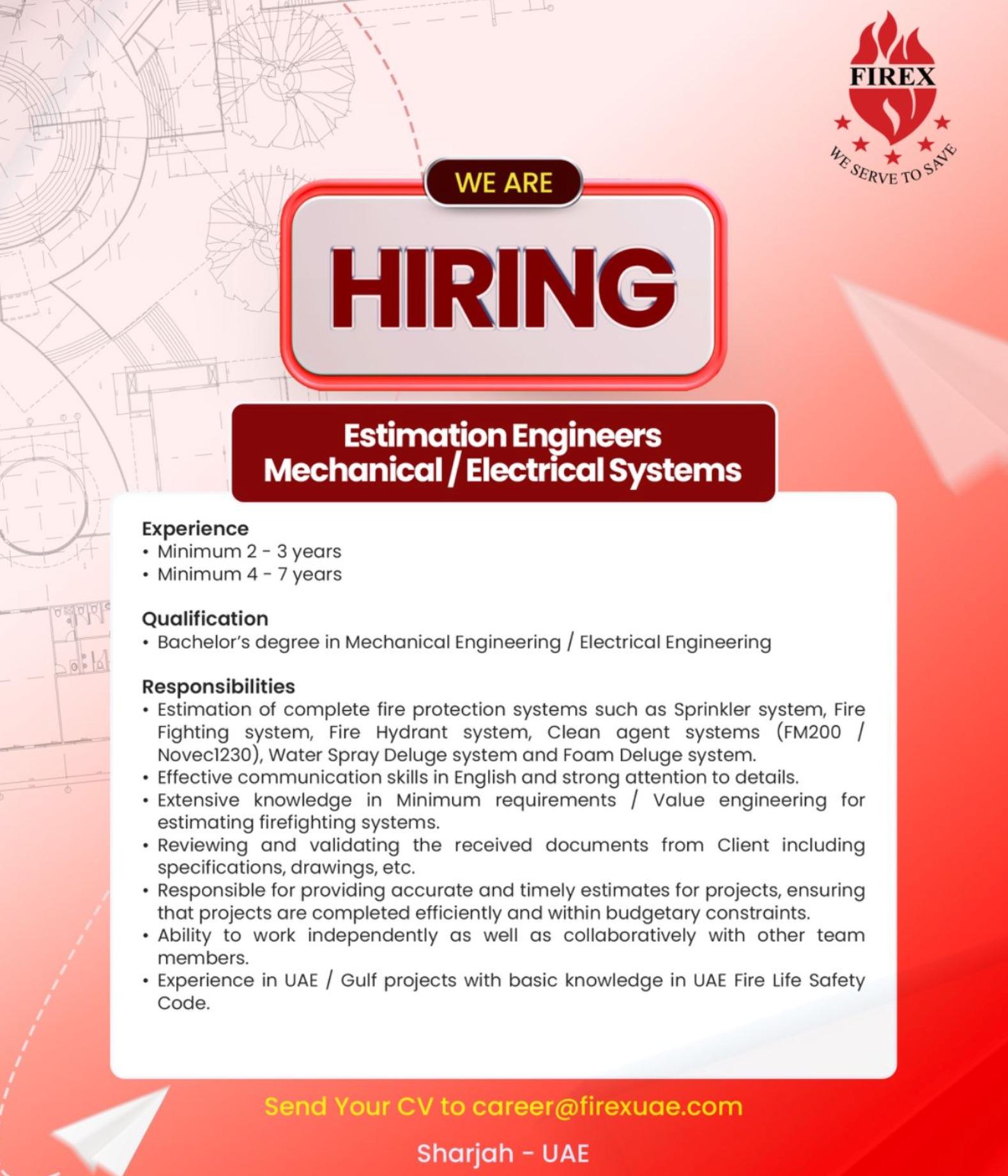 UAE Engineering Jobs 2025 – Exciting Career Opportunities with FIREX in Mechanical & Electrical Systems