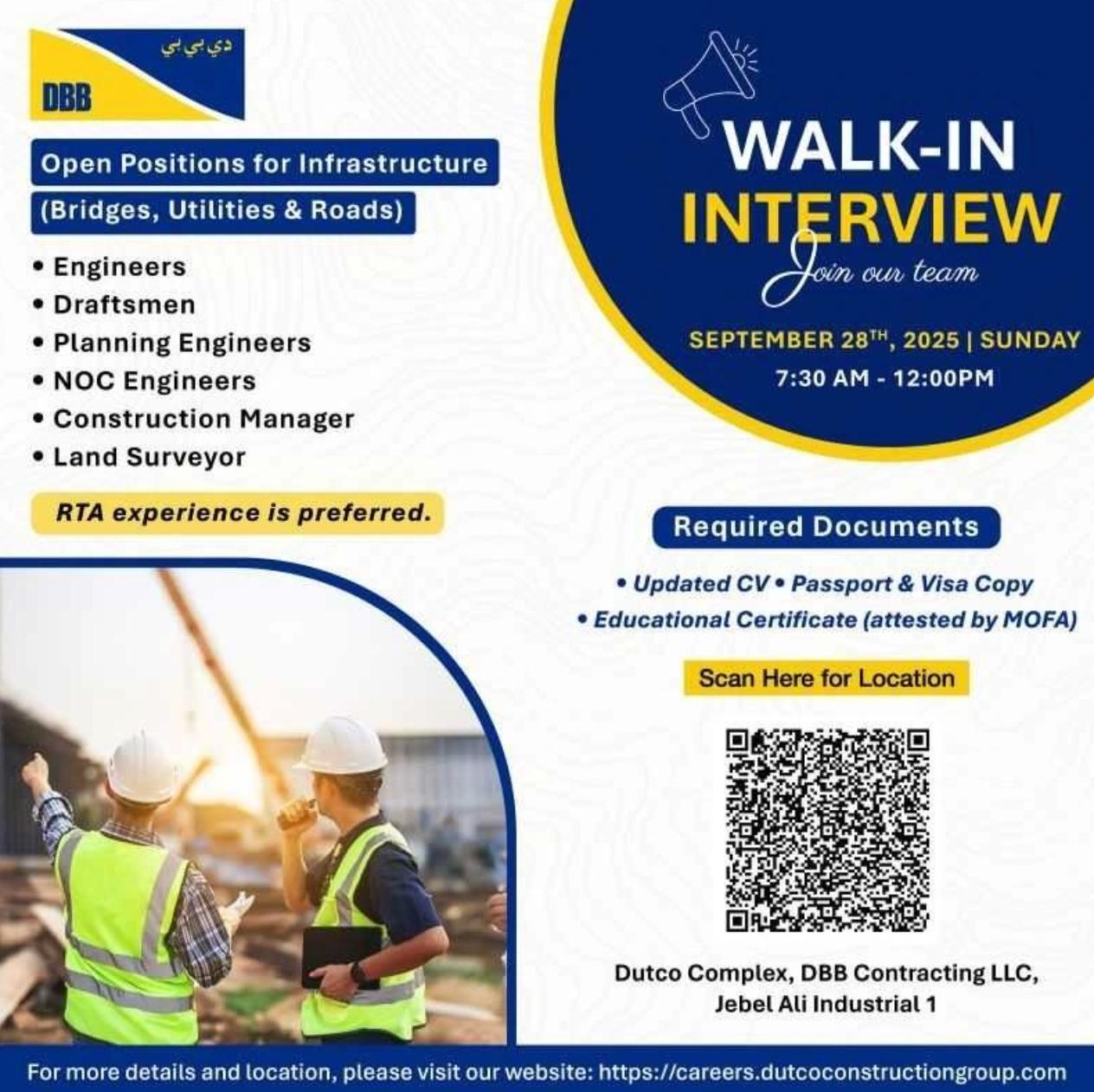 DBB Contracting Jobs Dubai – Exciting Walk-In Interviews for Engineers & Infrastructure Experts | 28th Sep 2025 