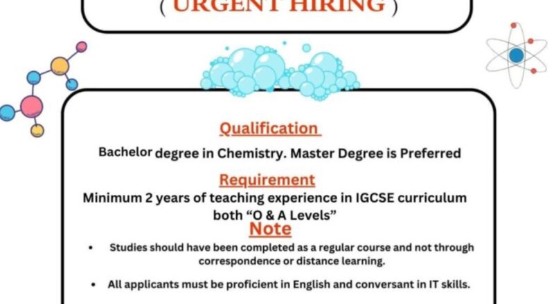 Chemistry Teacher Jobs UAE 2025 – Urgent Hiring at Royal Private English School
