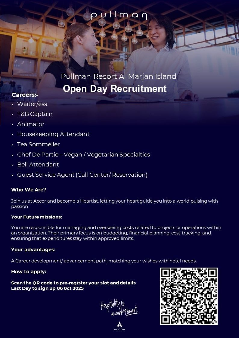 ✨ Pullman Resort Al Marjan Island – Open Day Recruitment Vacancy in United Arab Emirates – Apply Before 06 Oct 2025