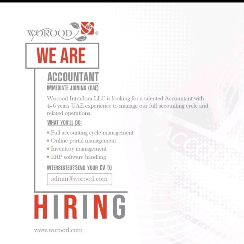 ⭐ Worood Intraflora LLC – Accountant Vacancy in UAE 2025 – Apply Immediately