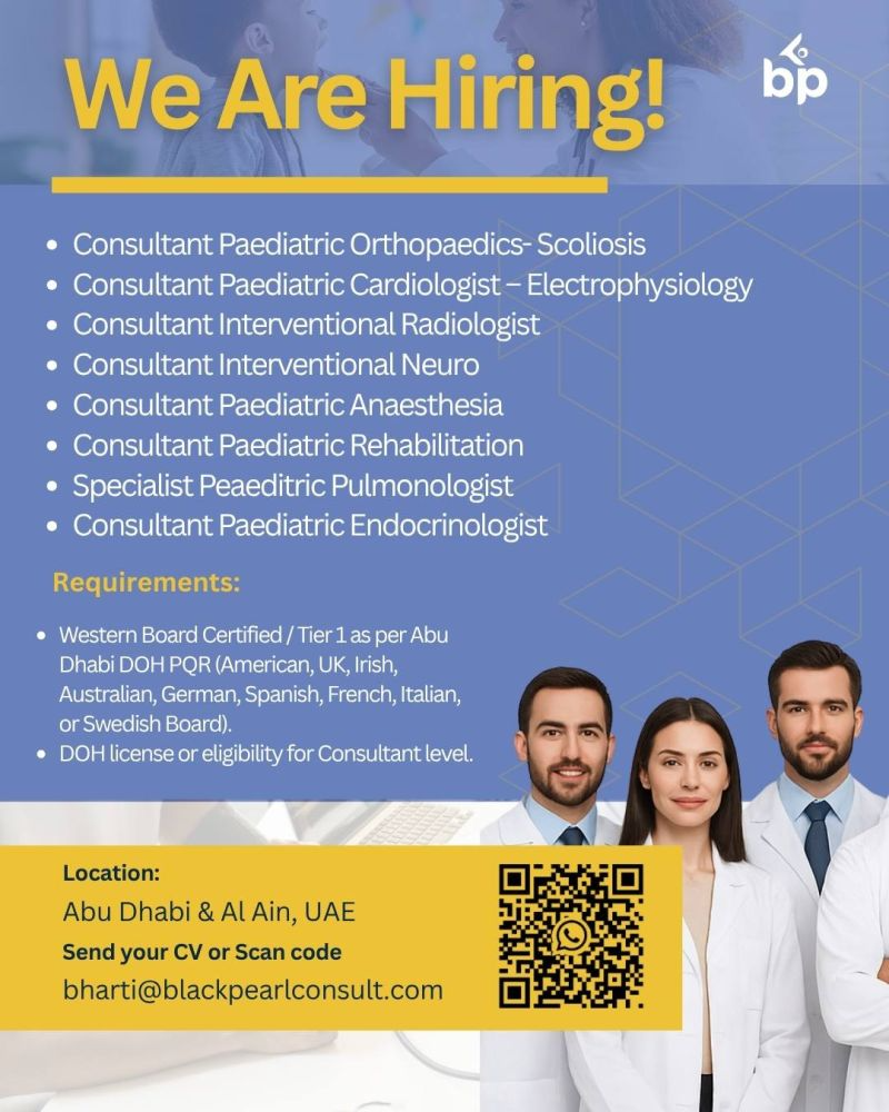 🌟 Black Pearl Consult – Consultant Paediatric Vacancies in Abu Dhabi 2025