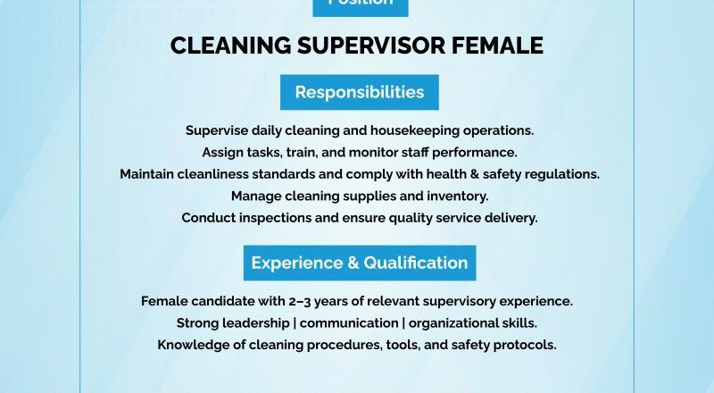 ✨ Power Group Facilities Management Services – Cleaning Supervisor Vacancy in United Arab Emirates 2025 – Apply Immediately