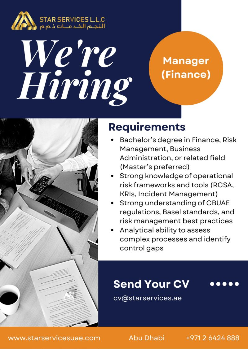 ⭐ Star Services LLC – Manager (Finance) Vacancy in Abu Dhabi 2025 – Apply Immediately