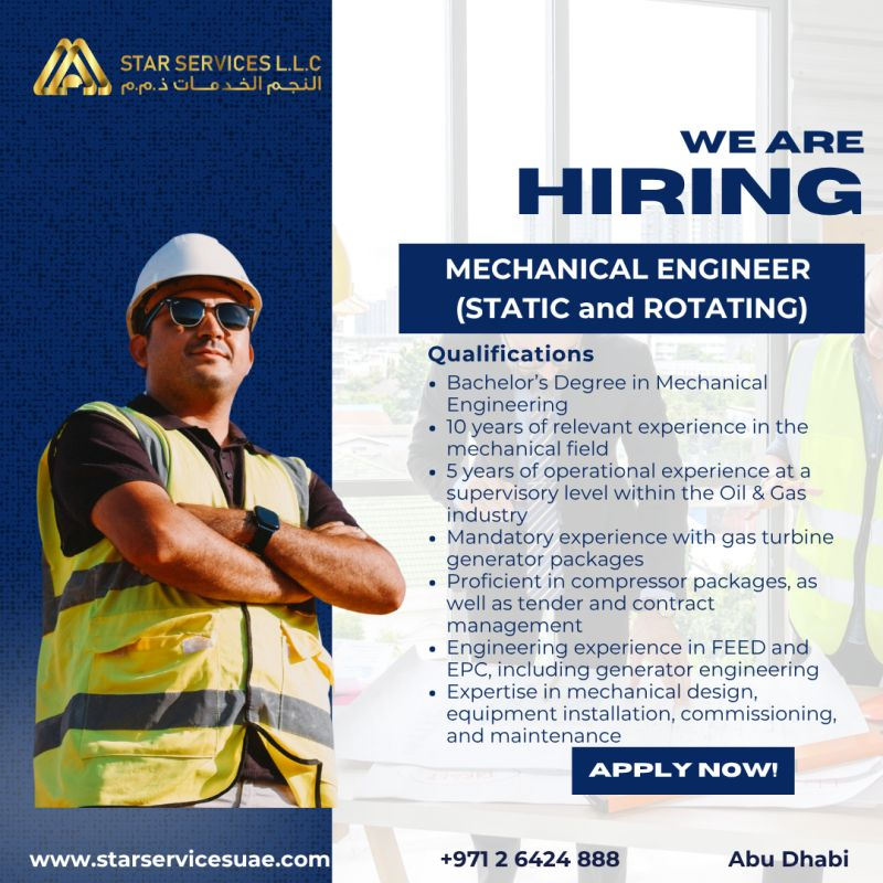 π Star Services LLC β Mechanical Engineer Vacancy in Abu Dhabi 2025 β Apply Immediately