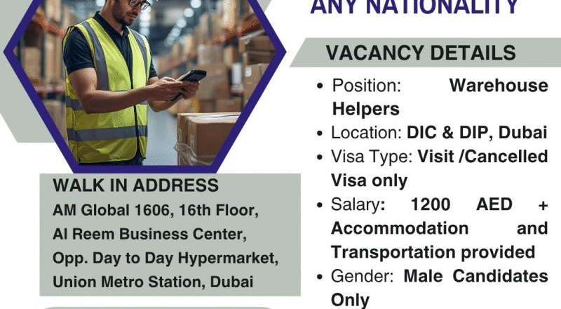 🚨 AM Global – Warehouse Helper Vacancies in Dubai | Walk-In Interview on 6th Oct, 2025
