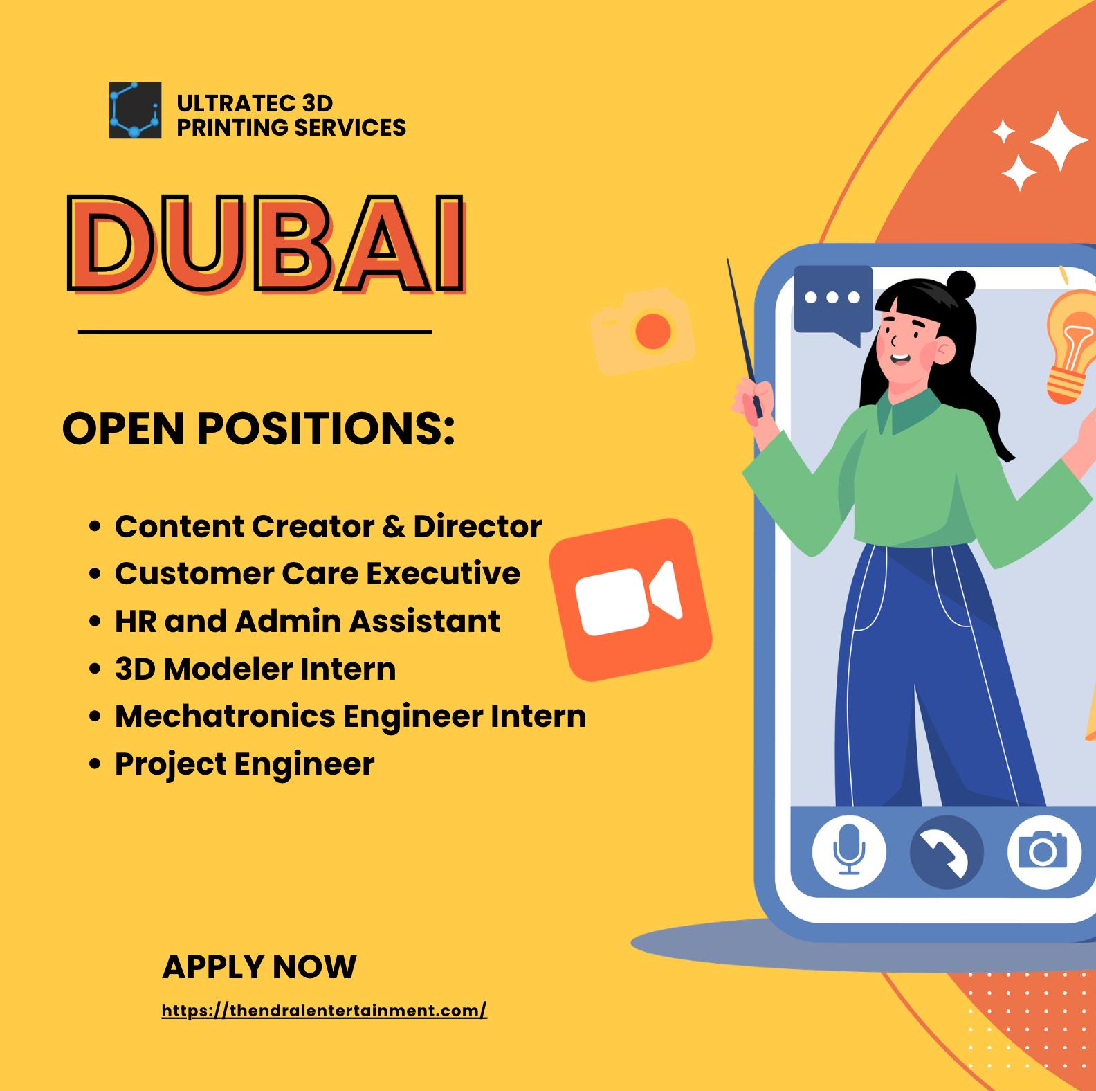 Content Creator Jobs Dubai 2025 – Join Ultratec 3D Printing Services and Lead the Future of Innovation