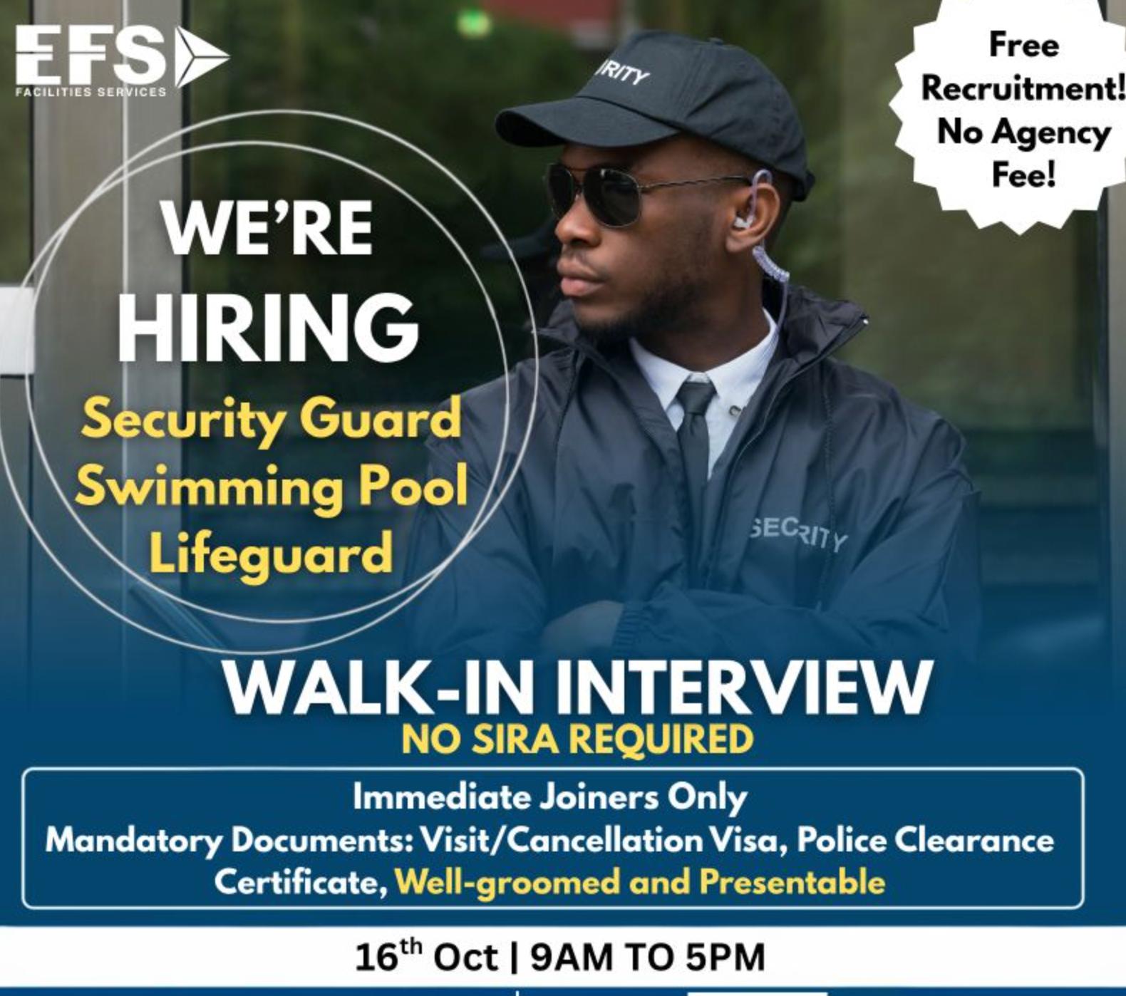 Dubai Security Guard Jobs – Join EFS Facilities Services Walkin Interview | 16th Oct 2025
