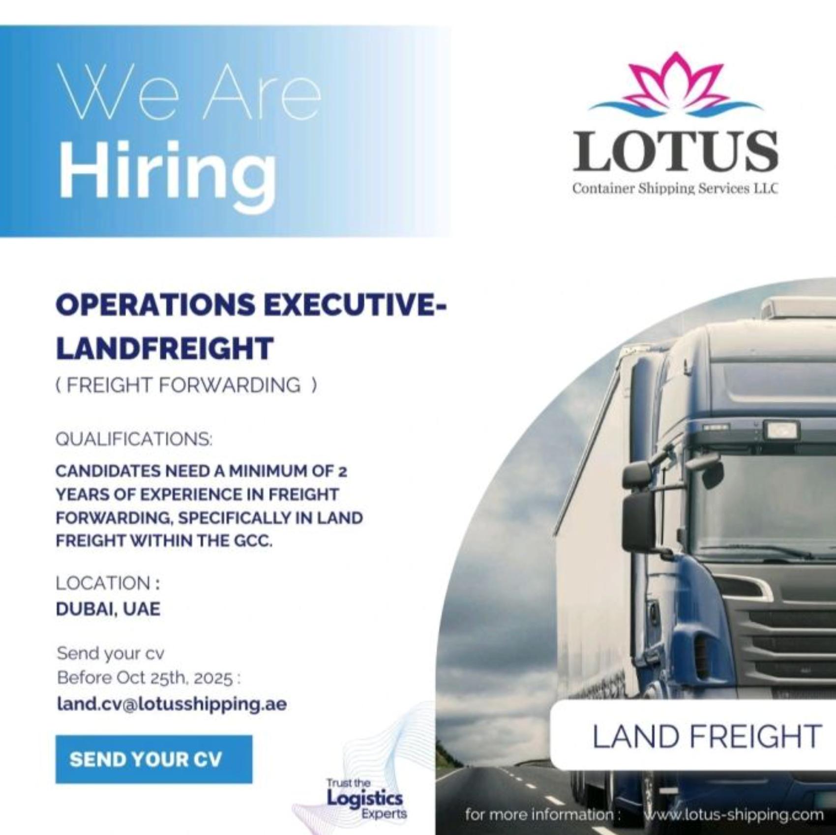 Freight Forwarding Jobs in Dubai 2025 – Exciting Land Freight Careers at Lotus Shipping