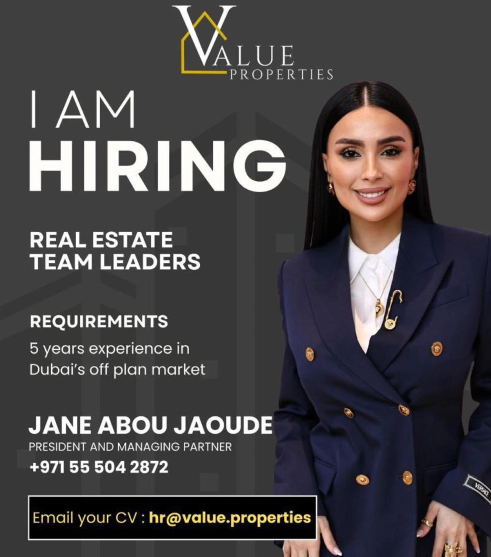 Real Estate Jobs in Dubai 2025 – Lead the Future as a Team Leader at Value Properties