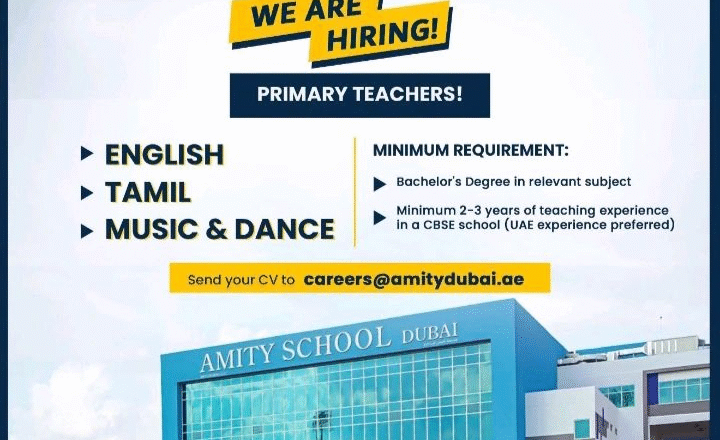 🌟 Amity School Dubai Primary Teacher Vacancy 2025 – Apply Immediately