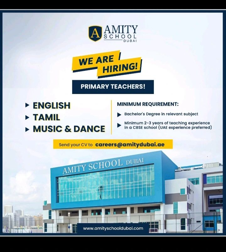 🌟 Amity School Dubai Primary Teacher Vacancy 2025 – Apply Immediately