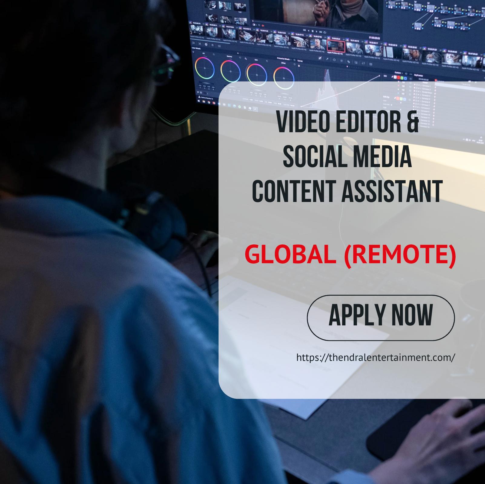 Remote video editor jobs 2025 – Exciting Video Editor & Social Media Content Assistant (Global, EST Hours)