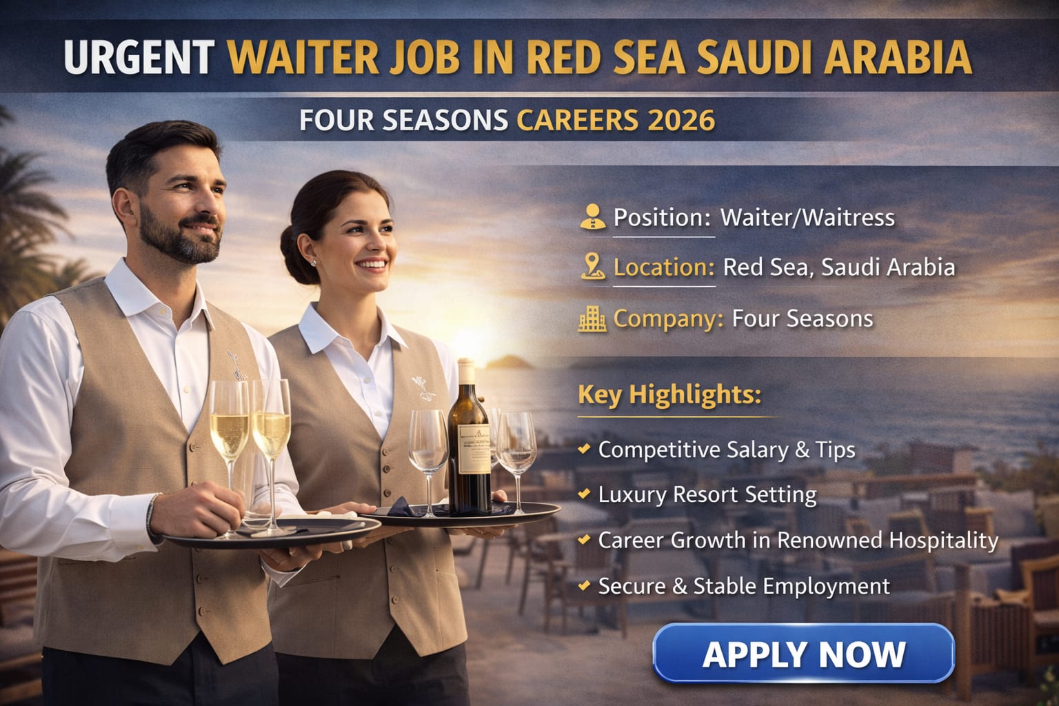 Waiter Job in Red Sea Saudi Arabia