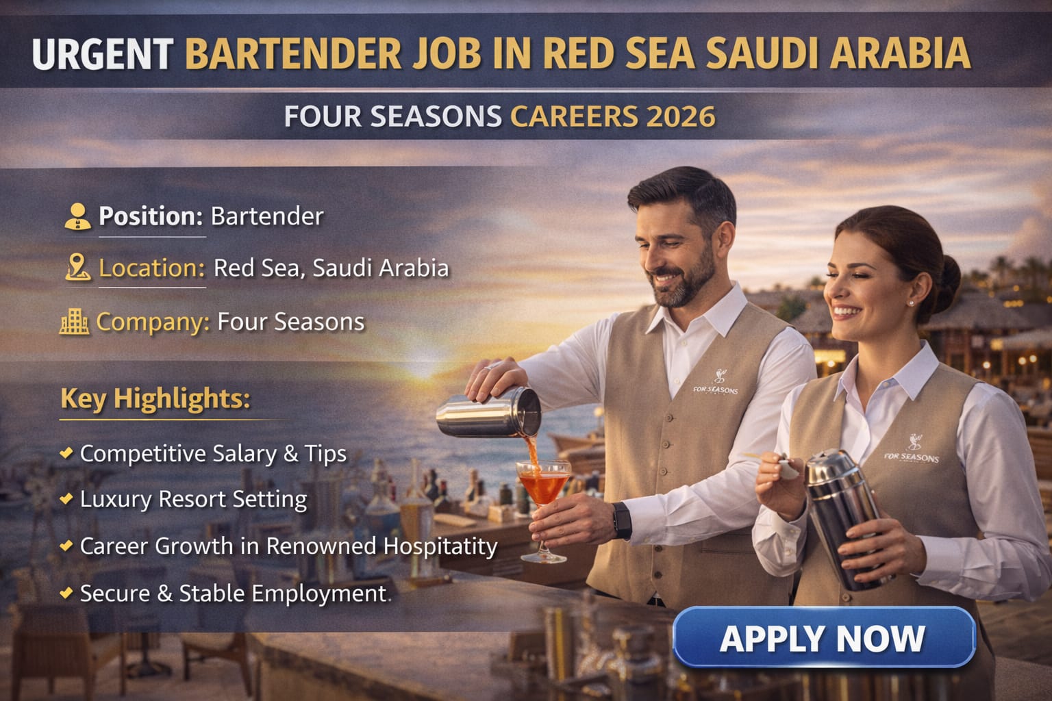Bartender Job in Red Sea Saudi Arabia