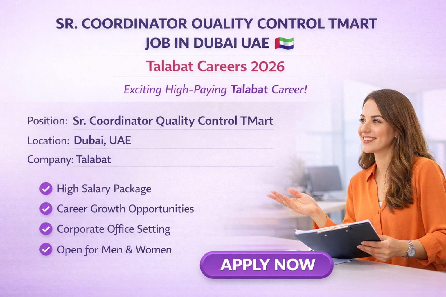 Sr Coordinator Quality Control tMart Job in Dubai UAE