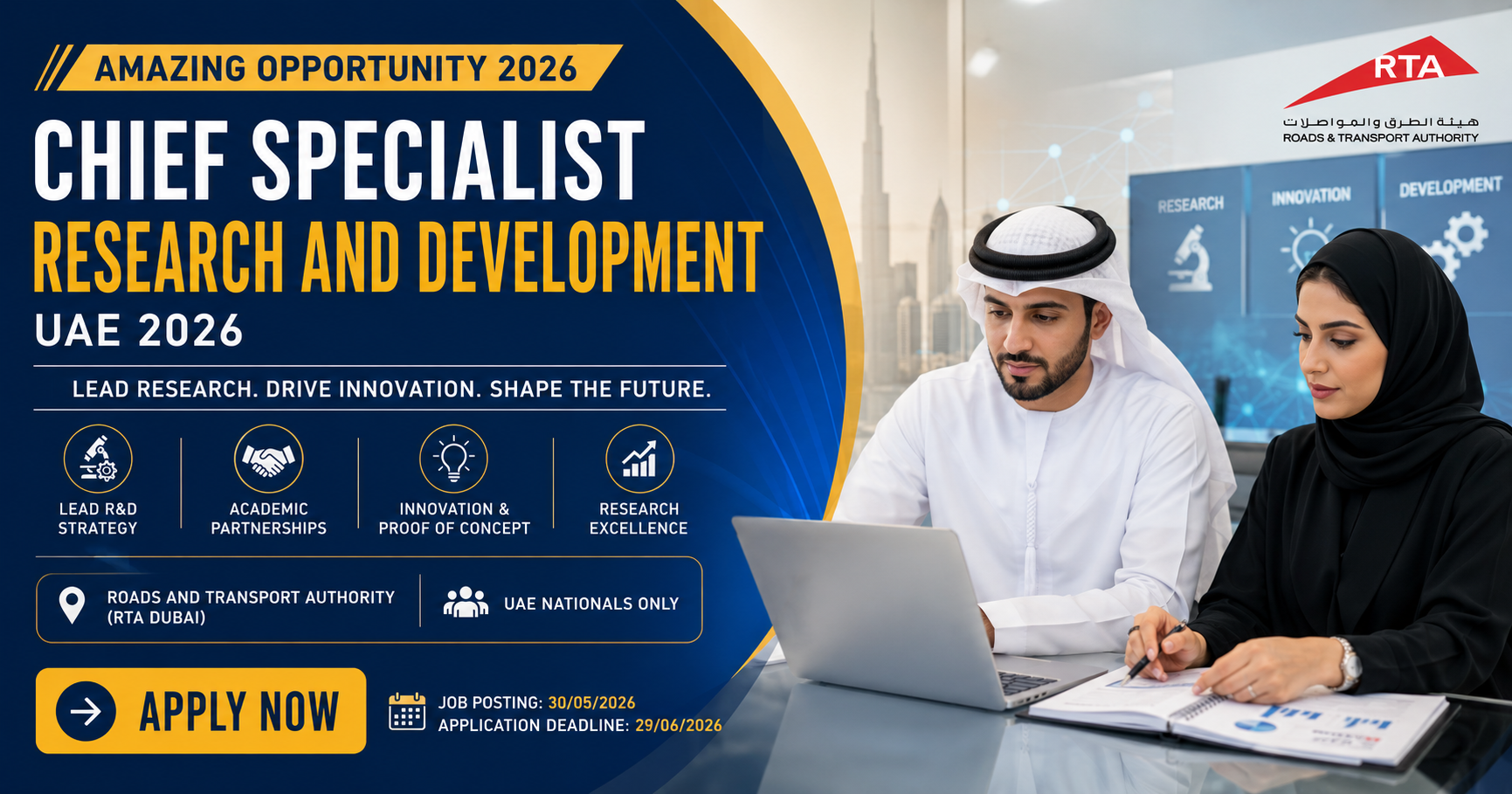 Amazing Chief Specialist Research and Development UAE 2026 | Powerful RTA Dubai Careers
