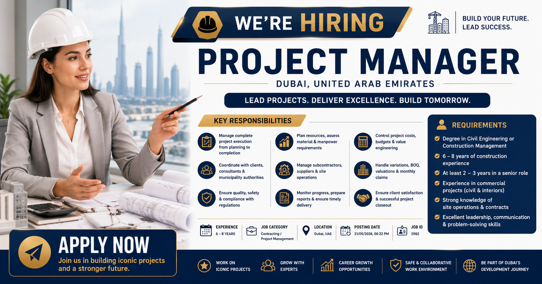 Project Manager Dubai UAE 2026 | Powerful Construction Careers