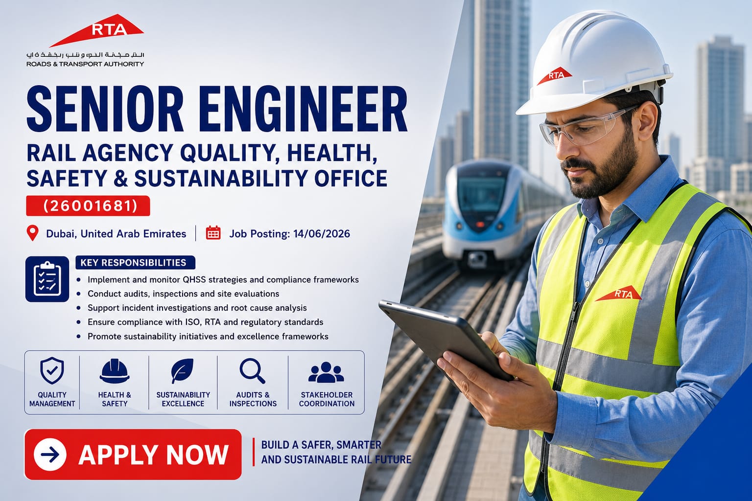 Excellent Senior Engineer Rail Agency QHSS Dubai UAE 2026 | RTA Careers