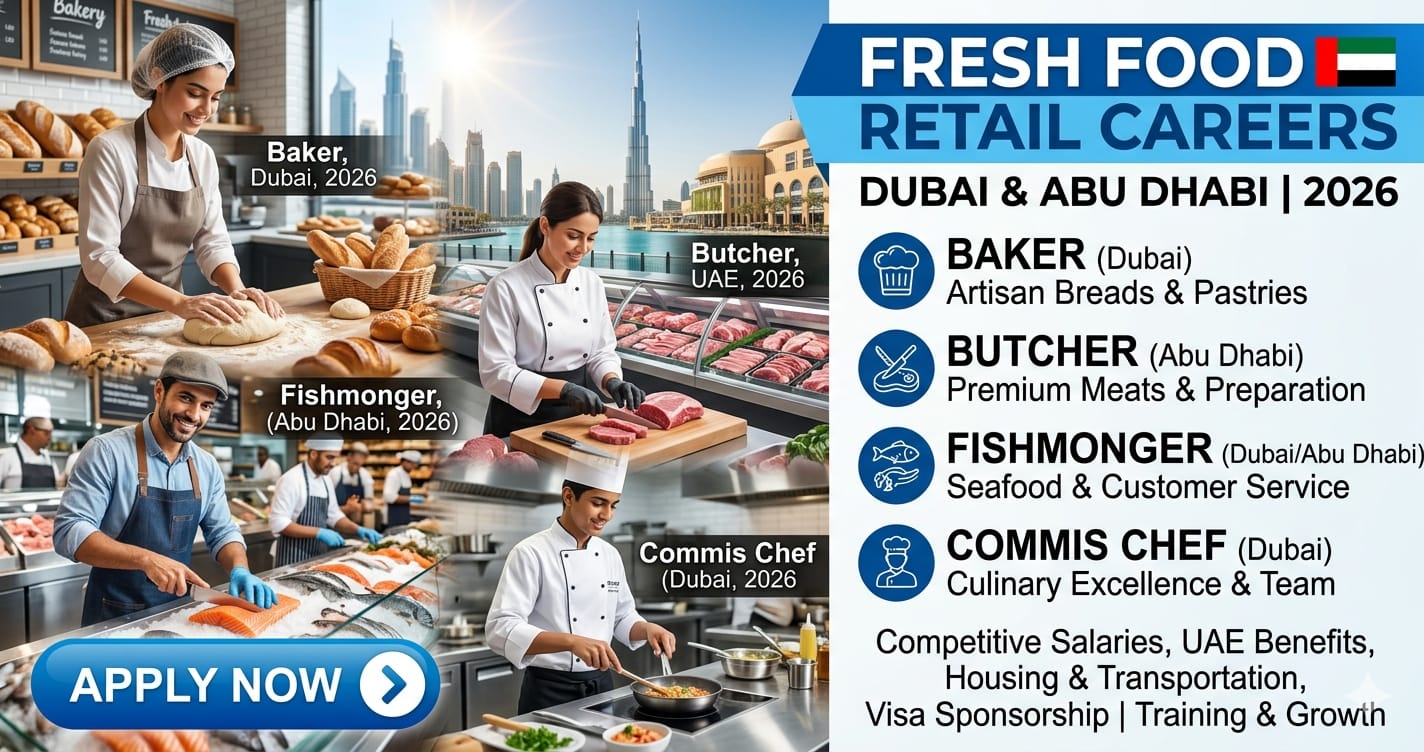 Fresh Food Retail Jobs Dubai UAE 2026 | Baker, Butcher, Fishmonger & Commis Chef Careers