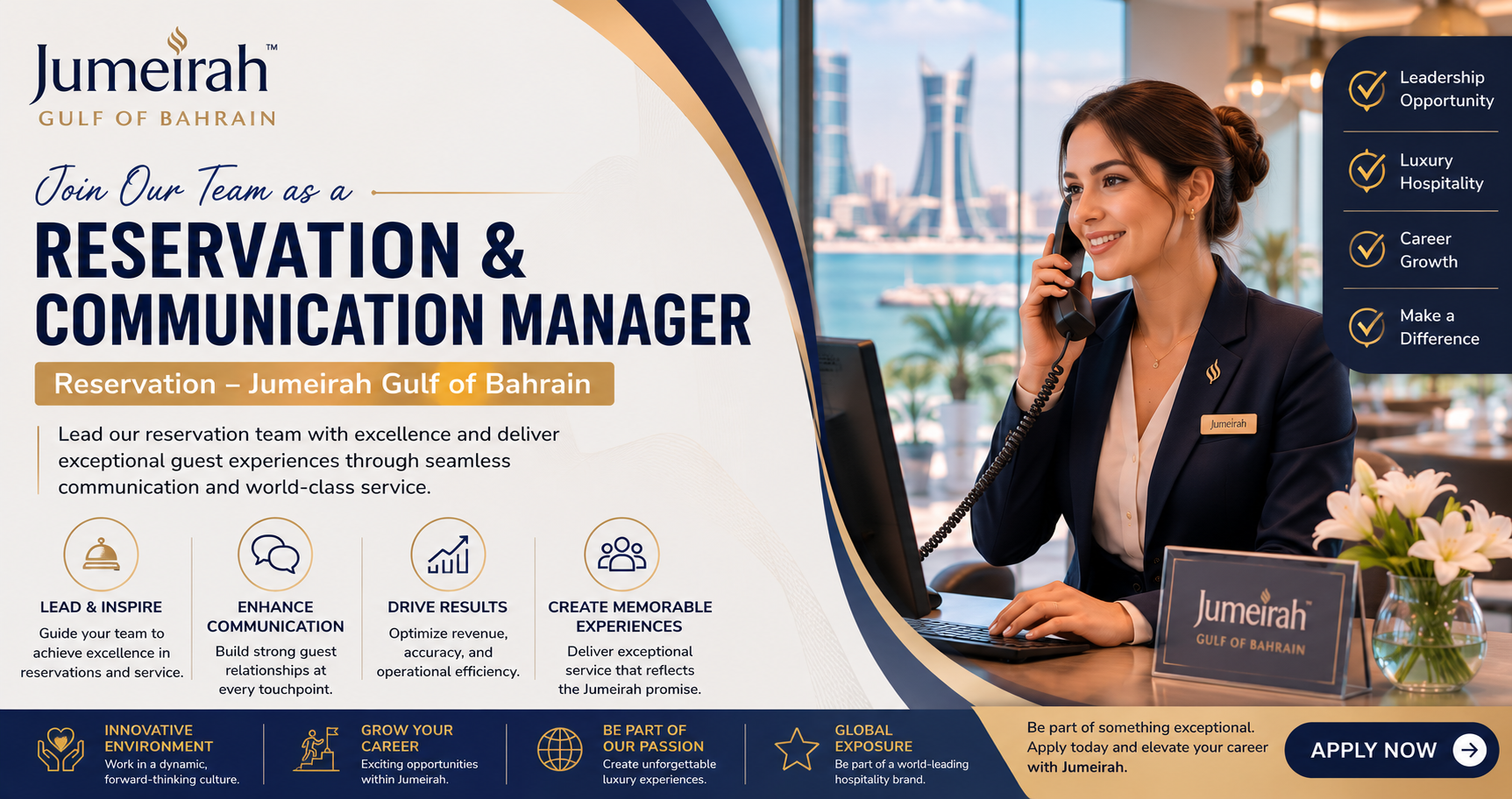 Reservation & Communication Manager – Reservation – Jumeirah Gulf of Bahrain