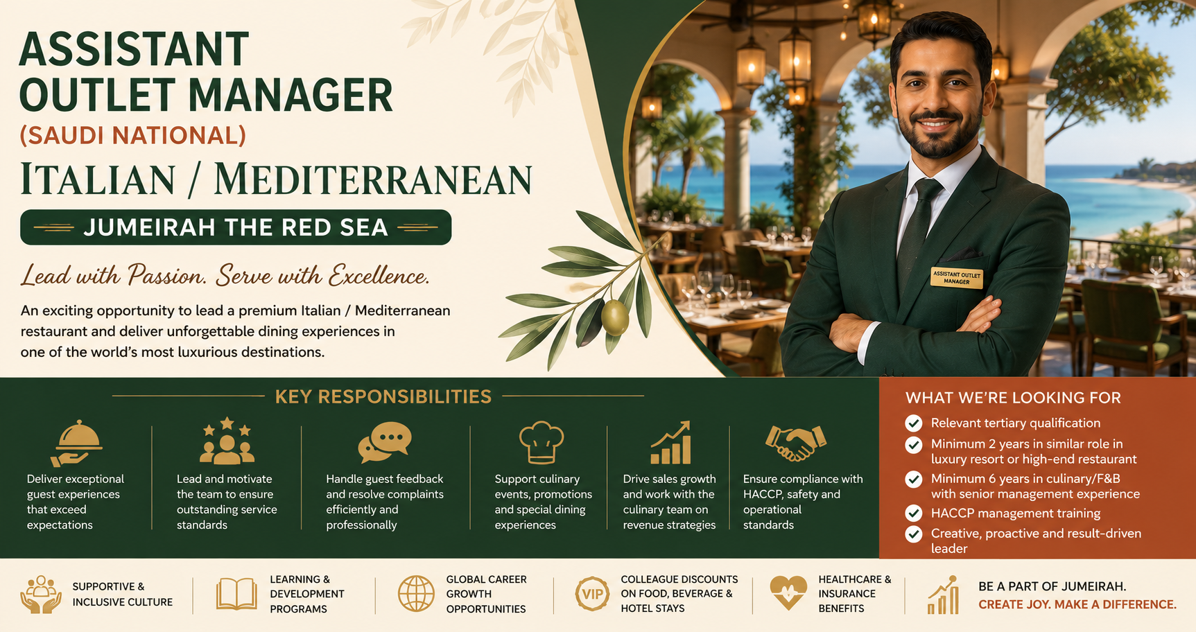 Assistant Outlet Manager (Saudi National) – Italian / Mediterranean – Jumeirah The Red Sea