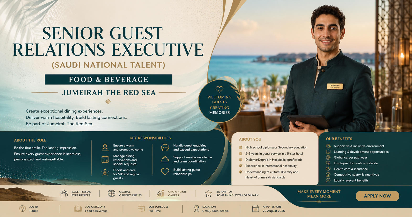 Senior Guest Relations Executive (Saudi National Talent) – Food & Beverage – Jumeirah The Red Sea