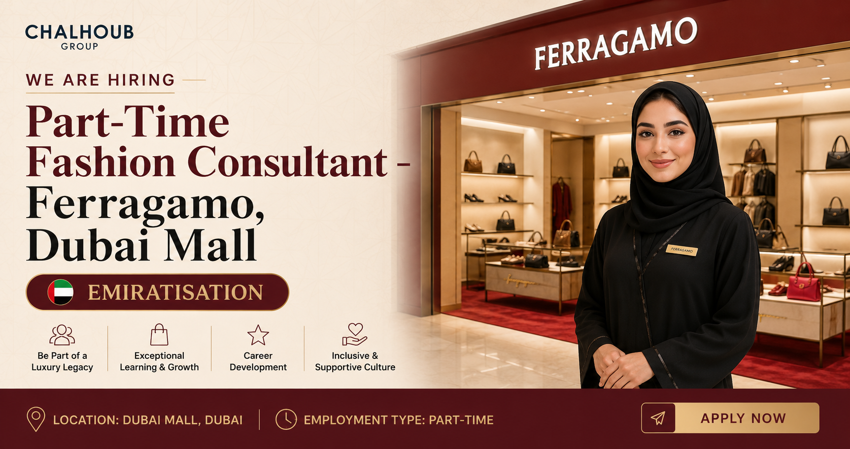 Part-Time Fashion Consultant – Ferragamo, Dubai Mall (Emiratisation)