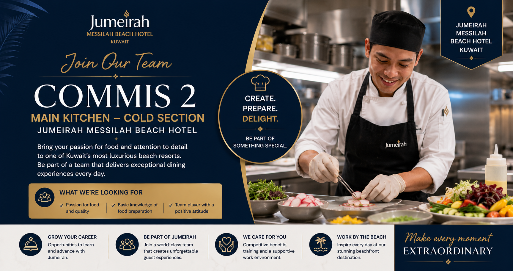 Commis 2 – Main Kitchen cold section – Jumeirah Messilah Beach hotel
