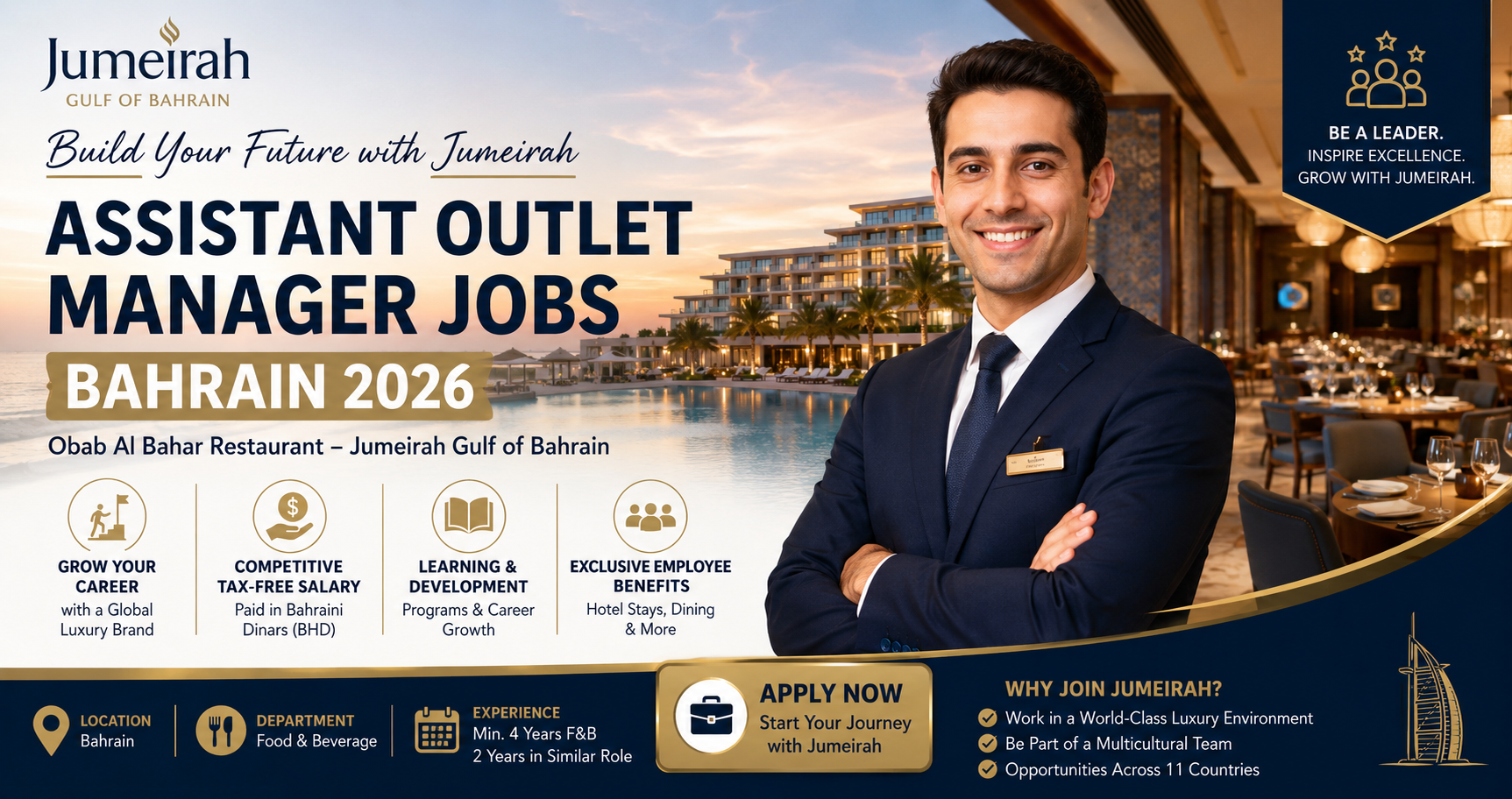 Assistant Outlet Manager – Obab Al Bahar Restaurant-Jumeirah Gulf of Bahrain